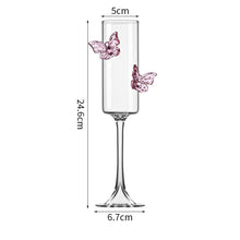 Set of two butterfly wine glasses with one striped glass and one smooth glass