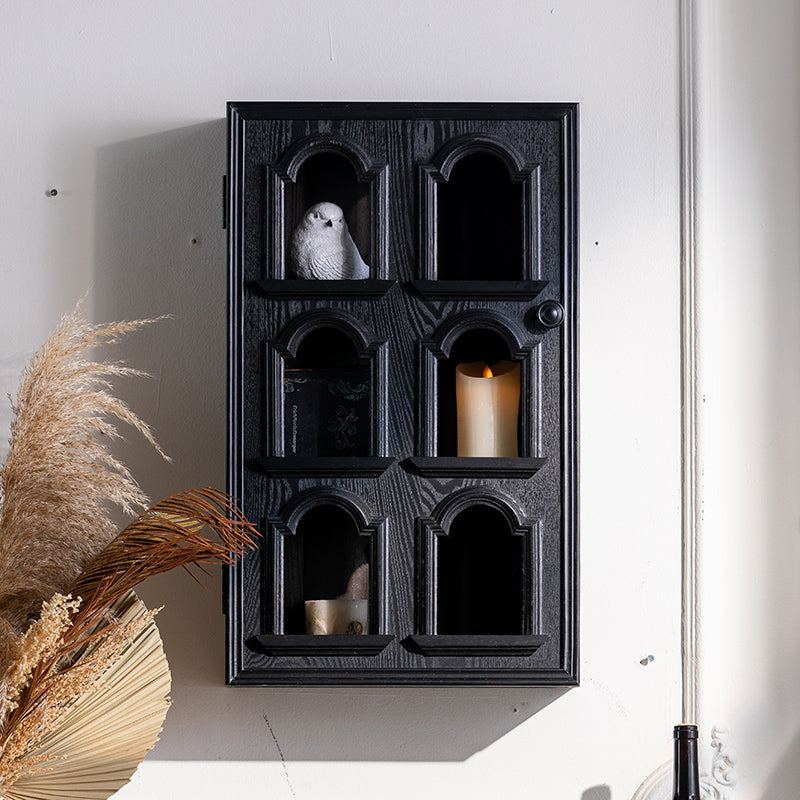 Vintage wooden wall display cabinet shelf for small home storage