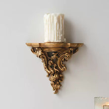 Baroque wall decor set with decorative painting, vintage-style clock, and carved candle holder shelf