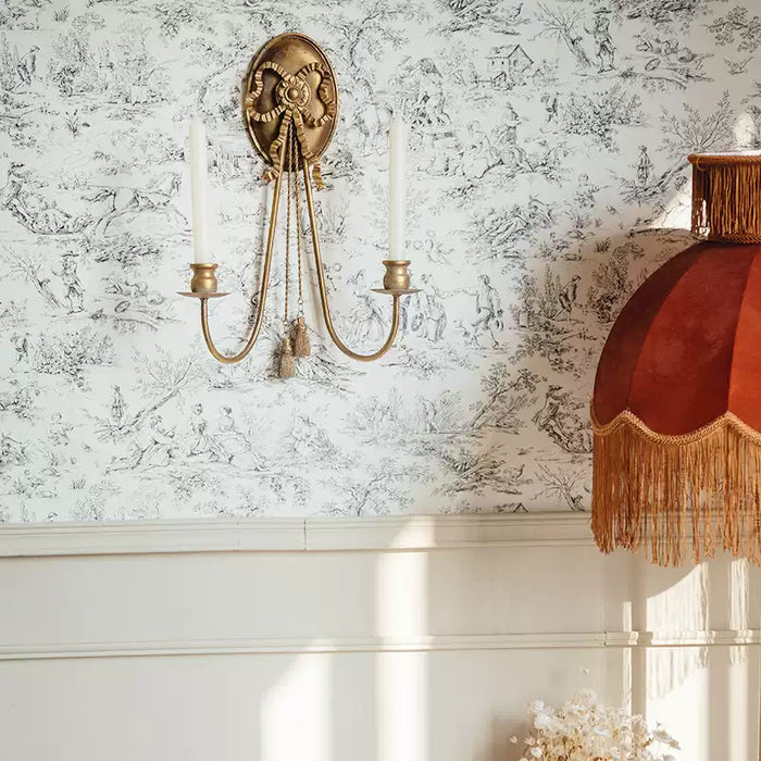 French style gold iron wall candle holder with bow detail