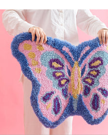 Blue butterfly tufted accent rug for bedroom or living room decor