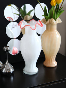 Vintage French style green glass vase for flowers and home decor