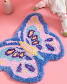 Blue butterfly tufted accent rug for bedroom or living room decor