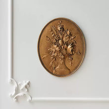 Baroque wall decor set with decorative painting, vintage-style clock, and carved candle holder shelf