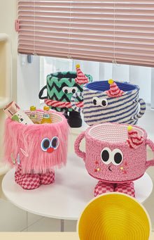 Little monster woven storage basket for organizing small household items