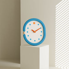 Vintage blue wooden wall clock with pendulum for home decor