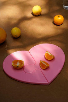 Heart-shaped wooden puzzle cutting board with detachable sections