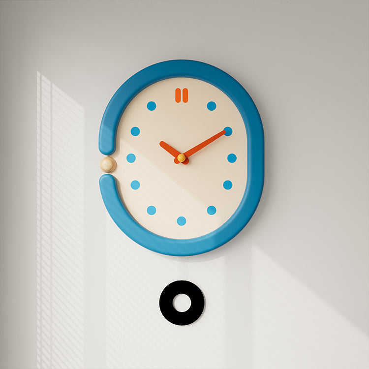 Vintage blue wooden wall clock with pendulum for home decor