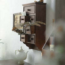 French vintage solid wood wall cabinet with drawers and shelves