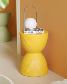 Rainbow stripe plastic stool in yellow for home seating