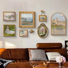 Vintage French 8-piece gallery wall art set with landscape and floral prints