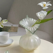 Jade glass flower vase in vintage beige for home decor