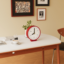 White minimalist double-sided corner clock with retro-inspired dial