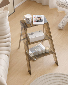 Grey foldable acrylic and metal ladder side table for small spaces