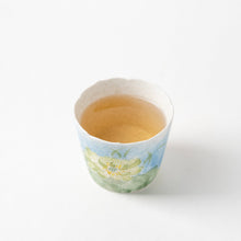 Set of two ceramic lotus tea cups with hand-painted floral design