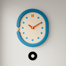 Vintage blue wooden wall clock with pendulum for home decor