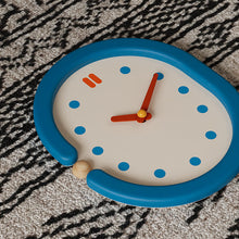 Vintage blue wooden wall clock with pendulum for home decor