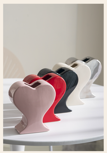Pink heart-shaped ceramic flower vase for home décor