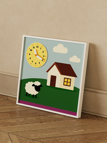 Sheep and house decorative wall clock with playful farm-inspired design