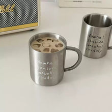 Stainless steel letter mug with black English text