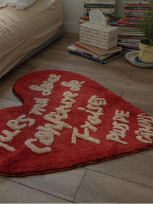 Heart-shaped vintage beige letter rug for bedroom, living room, or entryway