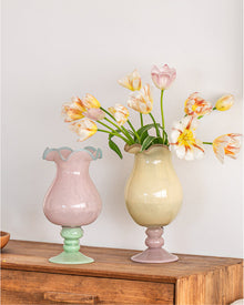 Purple glass flower vase for fresh or artificial floral arrangements