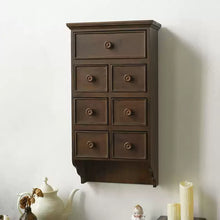 French vintage solid wood wall cabinet with drawers and shelves