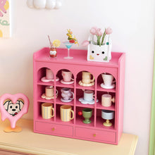 Japanese-style brown wooden mug rack for organising mugs, cups, and small bowls