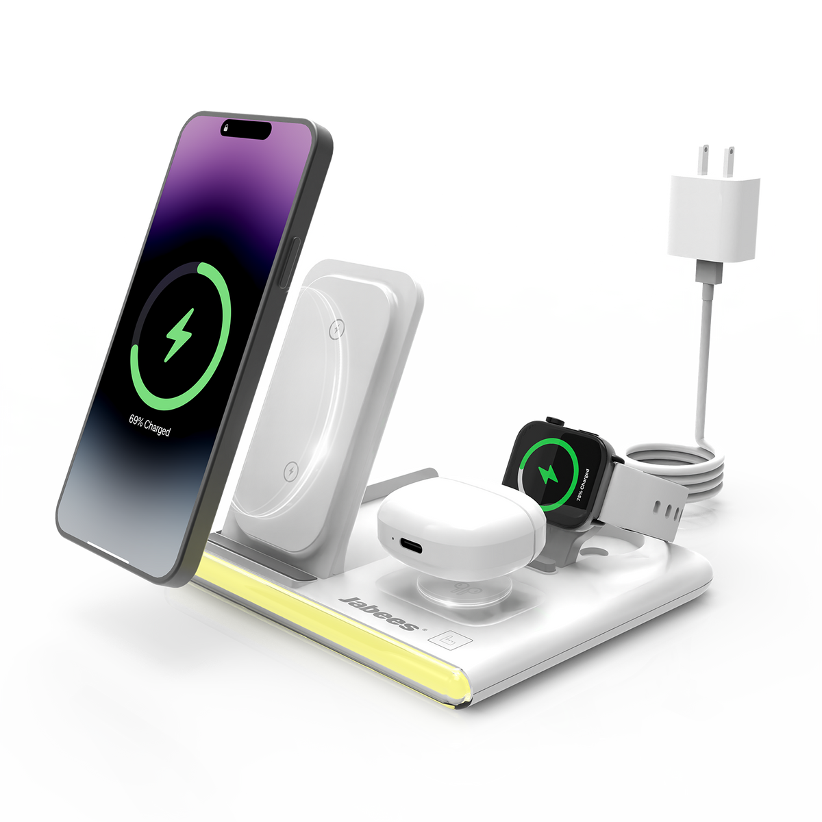 Fekete Jabees PowerGlow összecsukható vezeték nélküli töltőállomás LED éjszakai fénnyel