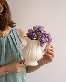 Vintage ceramic teapot vase with curling handle and fluted body