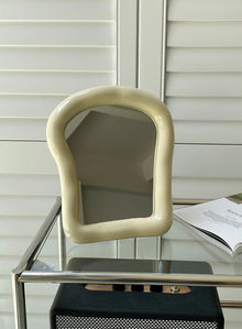 Beige toast-shaped ceramic mirror for desk, vanity, or home decor