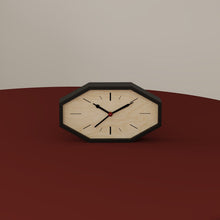 Octagon dual-sided corner clock with geometric wood and acrylic design