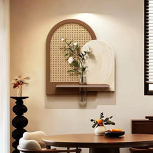 3D sandstone wall art with rock panel, glass vase, and artificial flower accent
