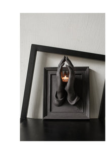 Beige resin prayer hands candle holder for tabletop or wall decor
