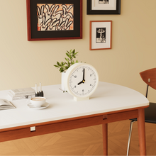 White minimalist double-sided corner clock with retro-inspired dial