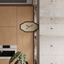 Octagon dual-sided corner clock with geometric wood and acrylic design