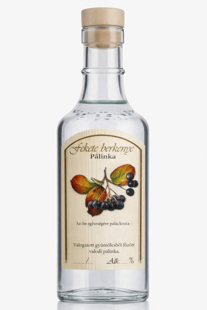 Nagy méretű pálinkás címke fekete berkenyéhez