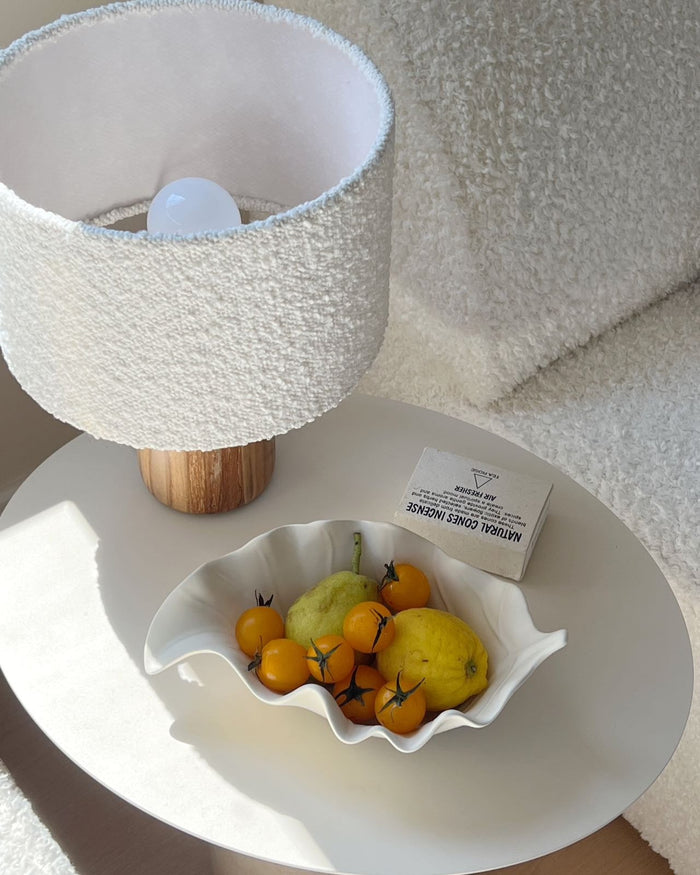 White ripple leaf ceramic tray with sculptural wavy shape