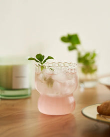 Striped glass tumbler for coffee, water, and iced drinks