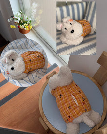 Plush dog-shaped tissue box cover in pajama style for home décor