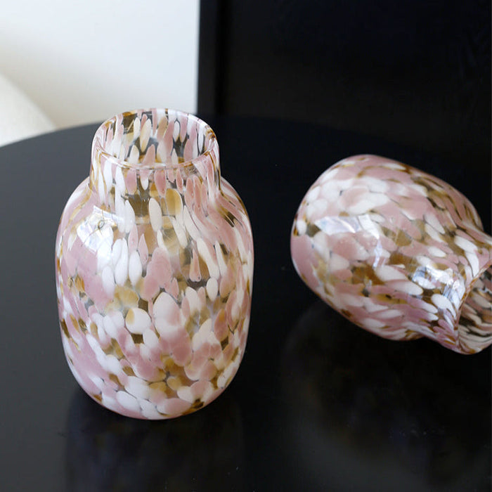 Colorful polka dot glass vase with cylindrical shape