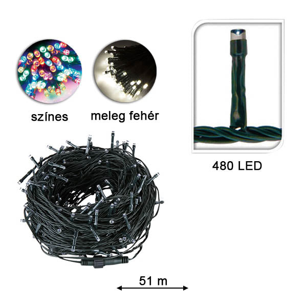 LED fényfüzér választható méretben és színben-480 LED-es -melegfehér-0
