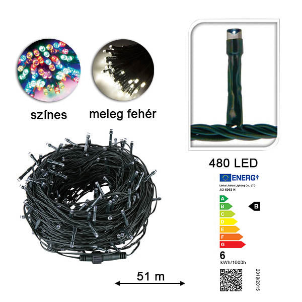 LED fényfüzér választható méretben és színben-480 LED-es -színes-0