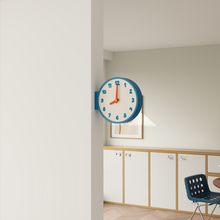 Blue double-sided corner wall clock with dots dial