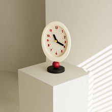 Retro oval wooden desktop clock with red sphere base in black