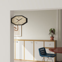 Octagon dual-sided corner clock with geometric wood and acrylic design