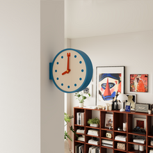 Blue double-sided corner wall clock with dots dial