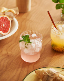 Striped glass tumbler for coffee, water, and iced drinks