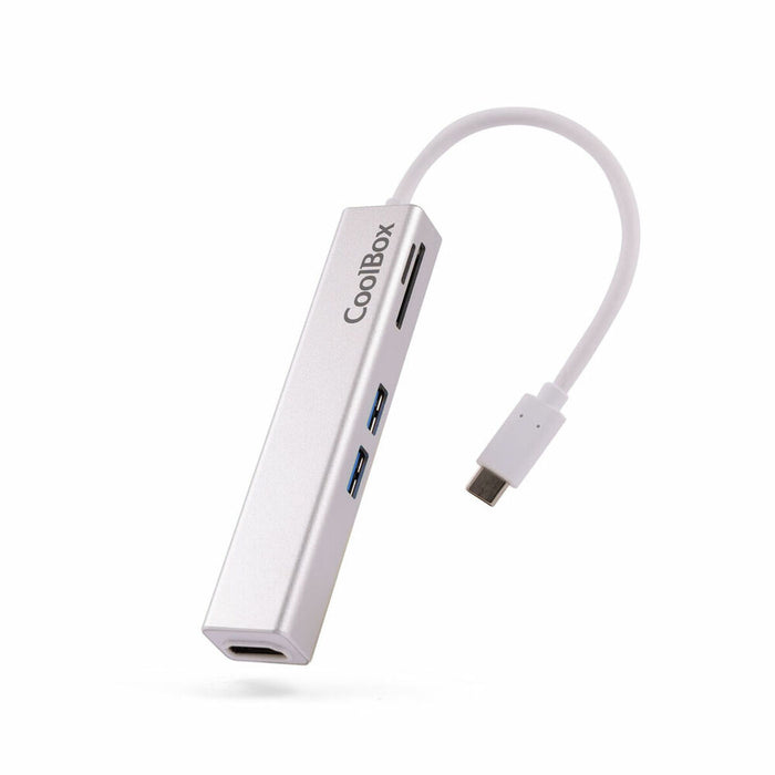 Fehér CoolBox USB-C dokkoló HDMI és kártyaolvasóval