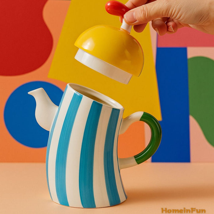 Ceramic waist-handle teapot for serving tea and cold drinks